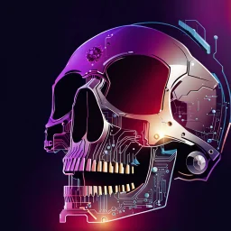 FLAT VECTOR LAYERED IMAGE OF CYBERNETIC SKULL PARTS IN A SCHEMATIC