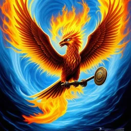 a phoenix whose one wing is made of water and the other of fire, one fiery wing and one watery, phoenix bird, realistic, intricately detailed