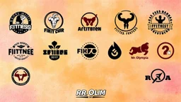 A background suitable for a fitness club with an amazing color theme with several famous fitness logos, bodybuilding logos, and the Mr. Olympia logo at the bottom of the image.
