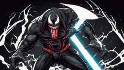 Cartoon venom sith with lightaaber