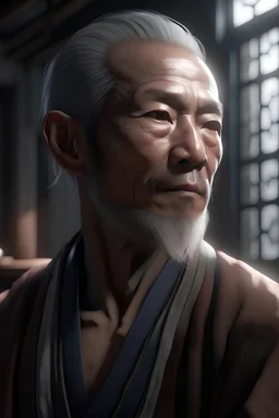 /imagine prompt: Realistic, personality: [Zoom in on Master Shin, a wise and aged figure observing the teens with a sharp gaze. His presence exudes authority and wisdom as he oversees their training]unreal engine, hyper real --q 2 --v 5.2 --ar 16:9