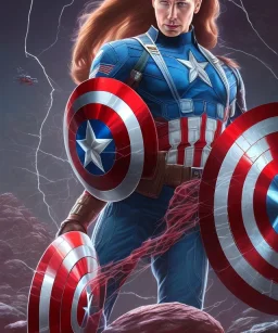 captain america with long hair, red and black, shooting spider web from wrist, full body close up, soft light atmosphere, light effect，vaporwave colorful, concept art, smooth, extremely sharp detail, finely tuned detail, ultra high definition, 8 k, unreal engine 5, ultra sharp focus