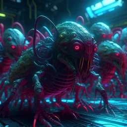 creatures of underworld in a cyber rock place, 8k macro detailed in full resolution