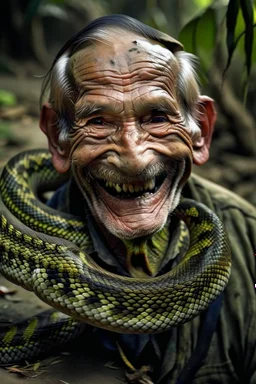 one snake with human smile