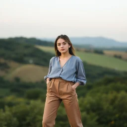 full body young lady in pants an blouse