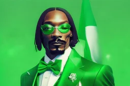 Snoop Dogg in a green tux, green flag with white star