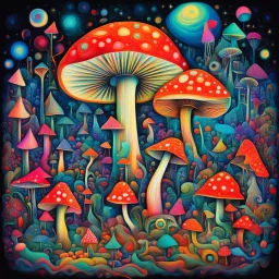 Surreal Cubist Dreamscape; by Picasso, fragmented Psychedelic Toadstool, glowing neon