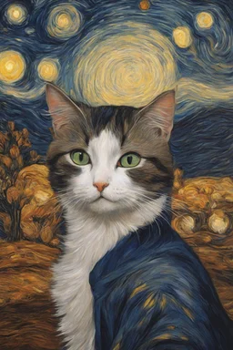 Portrait of Cat by Van Goh, The Starry Night