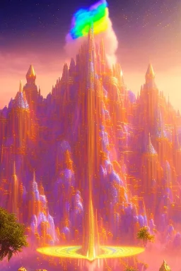 cascades of gold and rainbow crystals, cosmic and galactic ambiance, full of details, smooth, bright sunshine，soft light atmosphere, light effect，vaporwave colorful, concept art, smooth, extremely sharp detail, finely tuned detail, ultra high definition, 8 k, unreal engine 5, ultra sharp focus