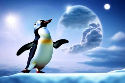 penguin flying in the sky