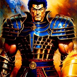 portrait of 'Raoh-Fist of the North Star',ancient metal armor, painting by gaston bussiere, greg rutkowski, yoji shinkawa, yoshitaka amano, tsutomu nihei, donato giancola, tim hildebrandt, oil on canvas, cinematic composition, extreme detail,fit full head inside picture,16k