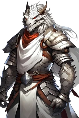 Barbarian, Asian, white dragonborn, no armor