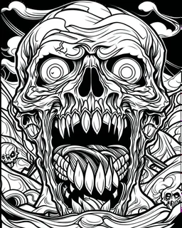 create a 2d black outline, "scary psycho monster death killer deformation on face and psycho smile coloring book for adults", coloring page, low details design, black contour, coloring page design, coloring page for adults,horror background, black contour and white space beetween contour, same contour,sketch style, horror style, creepy style, minimalist, halloween background,simple, white background