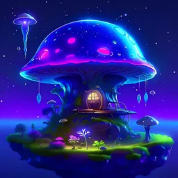 A floating island mushroom house in space. green blue purple, deep space nebulas. Detailed gloss Painting, bright color, fantastical, intricate detail, splash screen, hyperdetailed, insane depth, concept art, 8k resolution, trending on Artstation, Unreal Engine 5, color depth, dynamic lighting, splash art, dramatic, High Quality wonderful beautiful Fun Imaginative, good composition