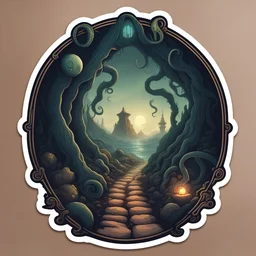 Pilgrims' Path in sticker Lovecraftian art style