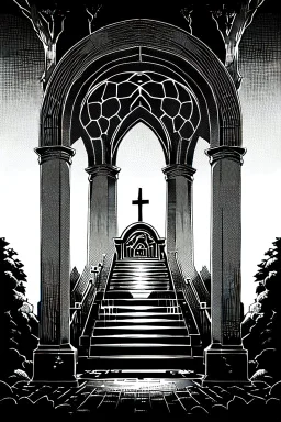 landscape, endless open cemetery with thousand crosses, grayscale