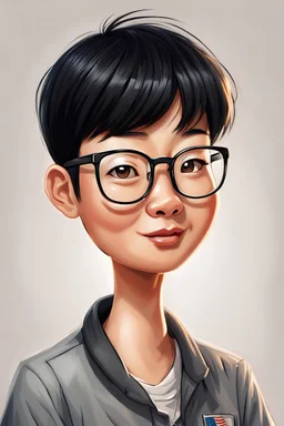 profile cartoon image from photo, with glasses, very short black hair, vet, asian