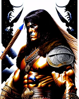 Art illustration lineal art Conan el Bárbaro, calidad ultra, hiperdetallado, 12k, imágen colorida