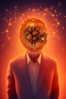 satoshi nakamoto in the bitcoin brain, Fire theme art, Dark moody night atmosphere, , 8K, close-up face, anatomically perfect face