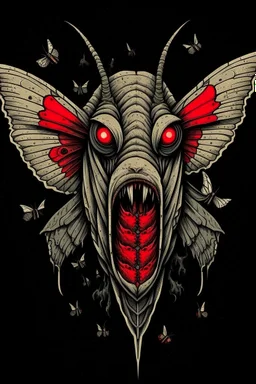 Moth / shark hybrid demon in the style of Kentaro Miura