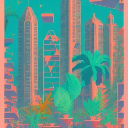 city, tropical, latino, plants, streets, risograph, flat design, 2 colors