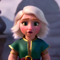 short blond hair, rogue, fantasy gnome, nonbinary, gold cloak, pickpocket, charming smirk