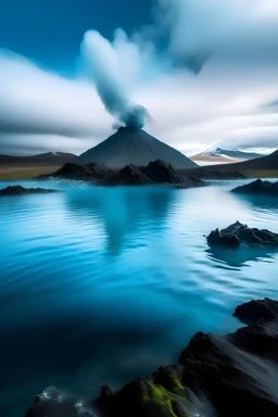 portrait of icelandic volcano in the blue lagoon in iceland