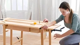 woman assembling the table she just received