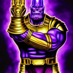 ultra detailed fullbody portrait of Thanos Flexing the arm with the infinity gauntlet wearing Armor, extremely detailed digital painting, extremely detailed face,crystal clear eyes, in the style of robert e howard and pablo oliveira and Ken Kelley and Keith Parkinson , mystical colors, perfectly centered image, perfect composition, rim light, beautiful lighting,8k, stunning scene, raytracing