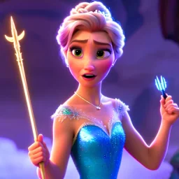 Sci fi queen of england holding spear .. vintage pixar