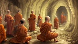 monks in a cave