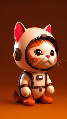 isometric view of a MINI cute hyperrealistic futuristic soldier cat wearing an astronaut helmet. white skin on spot brown. Cinematic, hyper detailed, brown GRADIENT background , highly detailed, zoomed out,