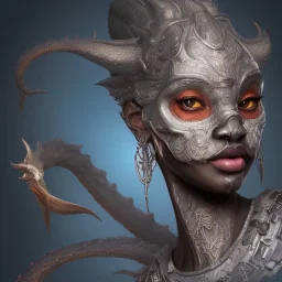 sango fantasy, fantasy magic, intricate, sharp focus, illustration, highly detailed, digital painting, concept art, matte, artgerm and paul lewin and kehinde wiley, masterpiece sexy lips Asian afro lips black African lady body Asian Dragon head silver bright rain lady outer space pretty skull head