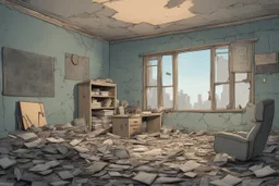 interior house, dilapidated apocalyptic, background, comic book,