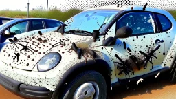 filthy car with bugs splattered on it