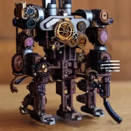 small steampunk mech made out of salvaged pieces