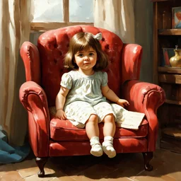 Illustration of Marcel Marlier, à little girl in an armchair