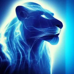 A beautiful portrait of a cyborg lion blue neon color scheme, high key lighting, volumetric light high details psychedelic background