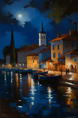 Painting of Rovinj by the night