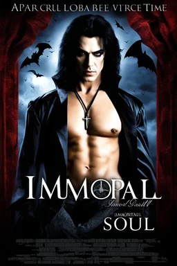 Movie Poster -- "Immortal Soul, a vampire story" - Paul Stanley as the vampire Vincent Paul - After witnessing the murder of his wife, at the hands of an evil vampire, Paul vows to avenge her death even if it takes him to the end of time, but he must become that which he loathes the most, a vampire. The evil vampire lures him to his castle, where he imprisons him, tortures him, and ultimately turns him. But he, still vowing to avenge his wife's death, escapes the vampires clutches