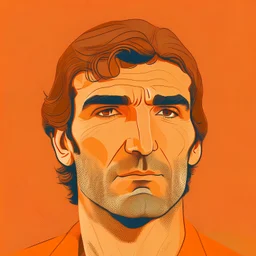 Illustration of a 40 year old Turkish man with brown hair, front view, orange background