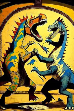 Dinosaur fight Picasso style