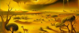 A golden yellow savanna with an arena in a thunderstorm painted by Salvador Dali