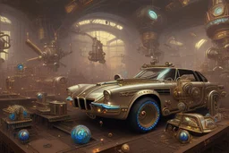 Cars and vehicles, steampunk sci-fi City, Chromolithography, weird, cinematic, psychedelic tableaux art, extremely detailed, high resolution, creative