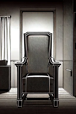 chair in the middle of an empty room, grayscale