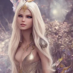 fantasy fairy, smiling, long blond hair, blender 3D