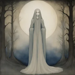 [art by John bauer] Her story began long before the great wars, when the lands of Eliria were still whole, and the veil between realms was thin. Eryndril was not born of mortal men but of the Aether, a being of the deep woods, bound to the life of the trees and rivers that shaped the land. With platinum hair that shimmered like moonlight through the leaves, and eyes the color of deep forest pools, she was as much a part of Lythoria as the ancient oaks and the rivers that fed them.