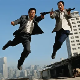 two gun iconic jumping scene by John Woo (A Better Tomorrow, The Killer, Hard-Boiled)