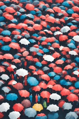 umbrellas and one person without umbrella