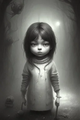 cute girl and litlle monster, Style John Kenn Mortensen,